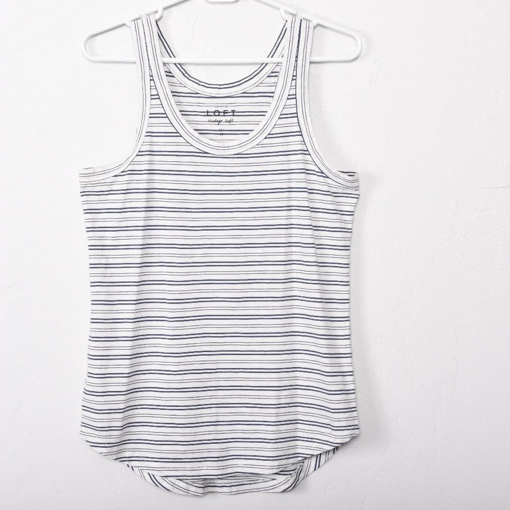 LOFT Navy and White Striped Racerback Tank…